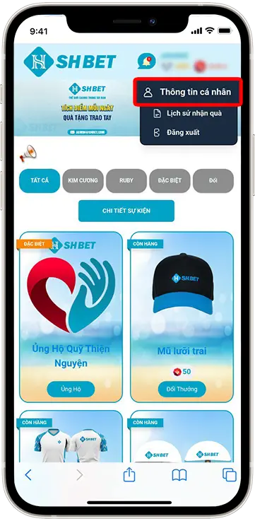 Bước 1: Tại trang tích điểm, chọn ''THÔNG TIN CÁ NHÂN''.